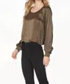 Bobi Long Sleeve Rib Mix Top In Brown In Brown