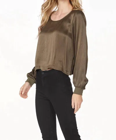 Bobi Long Sleeve Rib Mix Top In Brown