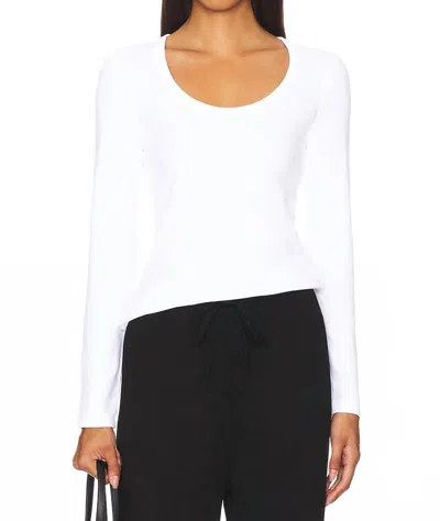 Bobi Long Sleeve Scoop Neck Tee In White