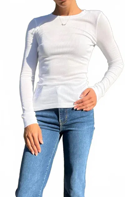 Bobi Long Sleeve Scoop Neck Tee In White