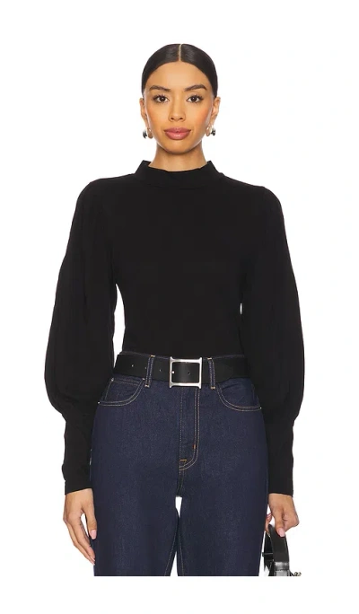 Bobi Long Sleeve Shirred Sleeve Mockneck Top In 黑色