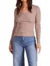 Bobi Long Sleeve V-neck Tee In Mushroom In Brown