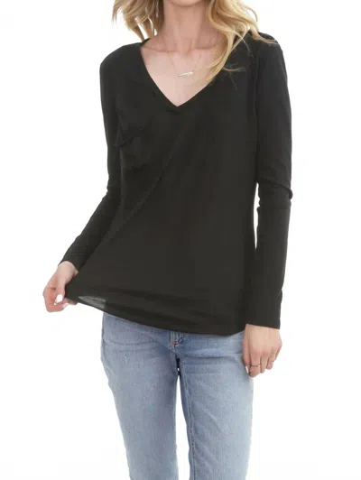Bobi Long Sleeve V-neck Tee In Navy In Black