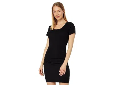Bobi Los Angeles Dress Women Large Black Side Shirred Short Sleeve Sheath Erk223