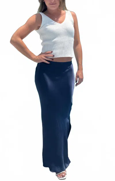 Bobi Maxi Skirt With Side Slit In Pacific Blue