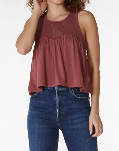 Bobi Mesh Inset Shirred Sweetheart Tank In Chestnut Brown