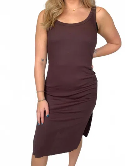Bobi Midi Tank Dress With Slits In Brown In Burgundy