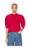 Bobi Mock Neck Puff Sleeve Sweater In Red