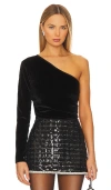 Bobi One Shoulder Cropped Top In Black