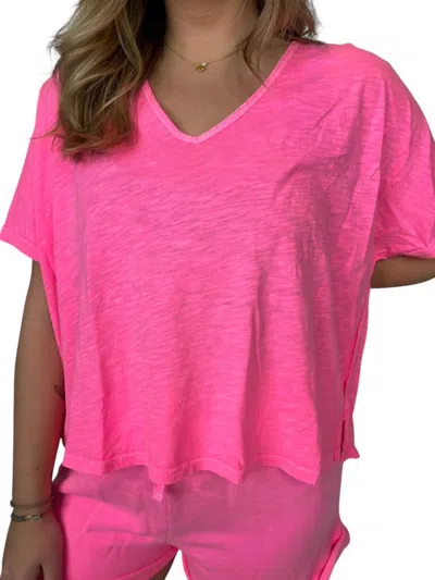 Bobi Oversize V-neck Tee In Neon Pink