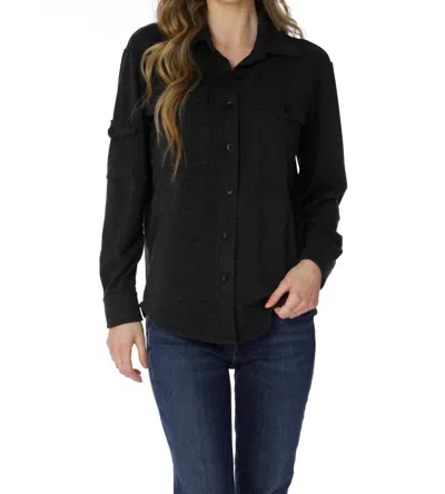 Bobi Pocket Button Front Shirt In Muted Black