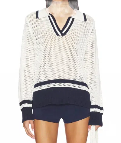 Bobi Polo Cropped Stripe Sweater In White