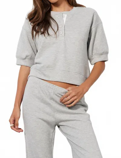 Bobi Puff Sleeve Boxy Henley Top In Grey In Gray