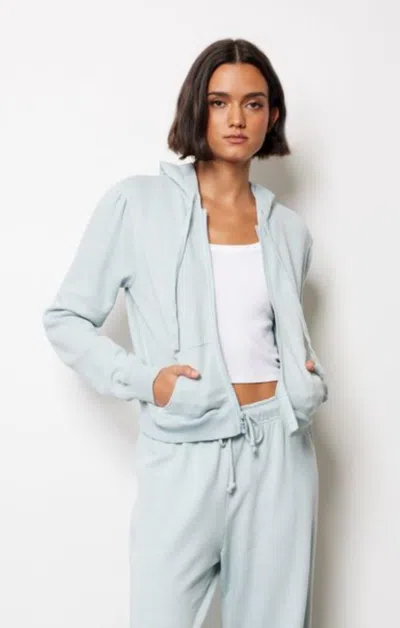 Bobi Puff Sleeve Long Sleeve Zip Up Hoodie In Cloudy Sky In Blue