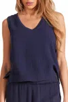 Bobi Rib Mix V-neck Tank Top In Seaside In Blue