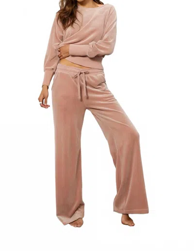 Bobi Rib Mix Wide Leg Drawstring Pants In Iced Latte In Pink