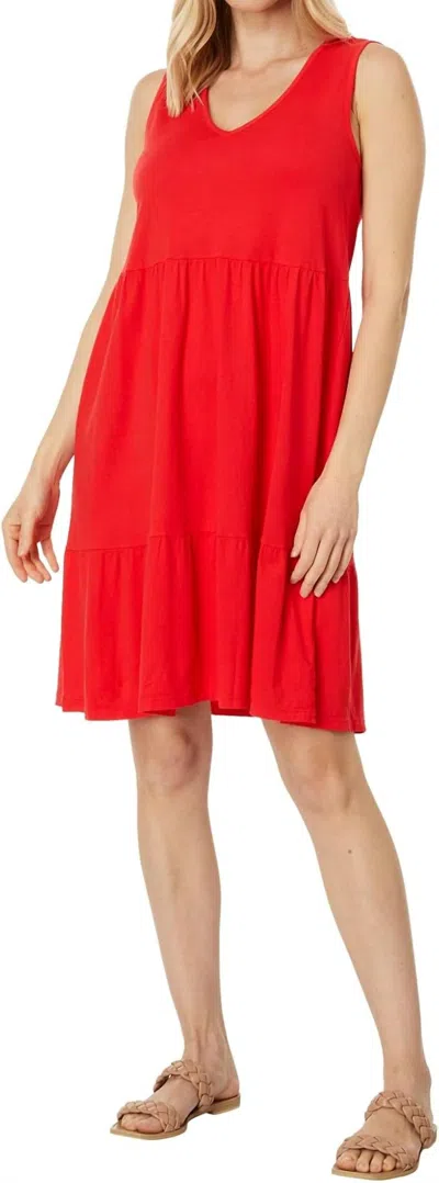 Bobi Rib V-neck Tiered Tank Dress In Lava In Red