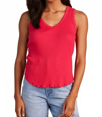 Bobi Rib V-neck Tank Top In Ruby Pink In Red