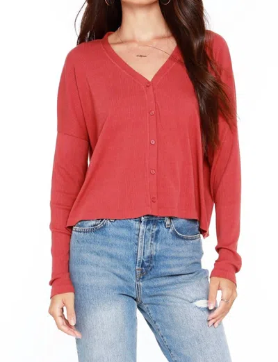 Bobi Ribbed Button Up Top In Canyon In Red