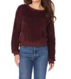 Bobi Ribbed Fuzzy Crewneck Pullover Sweater In Wine In Pink
