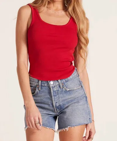 Bobi Ribbed Scoop Neck Cropped Tank In Lava In Red