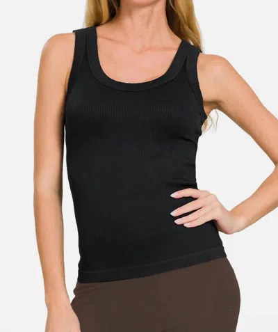 Bobi Ribbed Scoop Neck Tank Top In Black