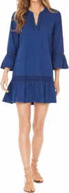 Bobi Ruffle Sleeve Short Dress In Navy In Blue