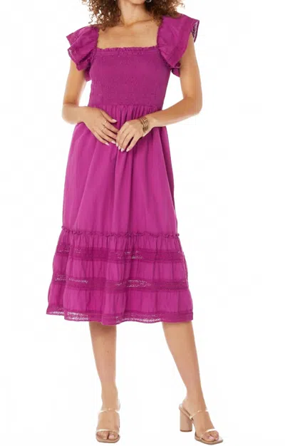 Bobi Ruffled Sleeves Midi Dress In Iris In Purple