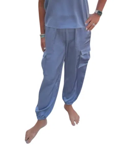 Bobi Satin Jogger With Cargo Pockets In Blue