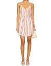 Bobi Scoop Neck Cami Mini Dress In Multi Stripe In Pink