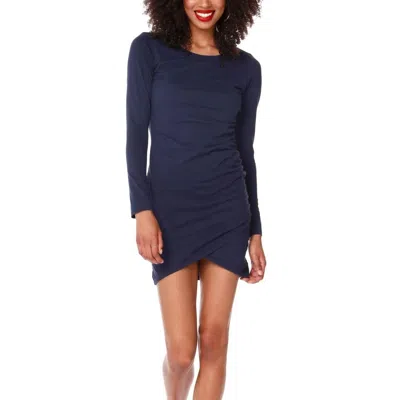Bobi Scoop Neck Shirred Mini Dress In Dark Navy In Blue