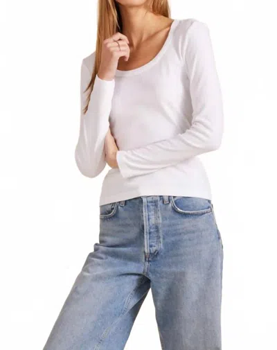 Bobi Scooped Neck Longsleeve Seamed Top In White In Multi