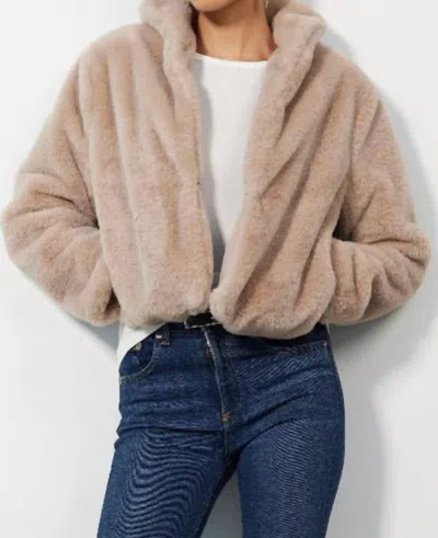 Bobi Shawl Collar Faux Fur Coat In Taupe In Brown