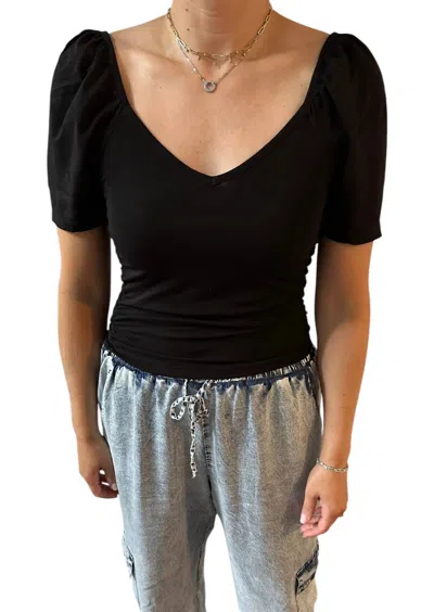 Bobi Shirred Short-sleeve Top In Black