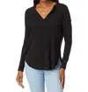 Bobi Shirred Sleeve Split Neck Tee In Troops In Black