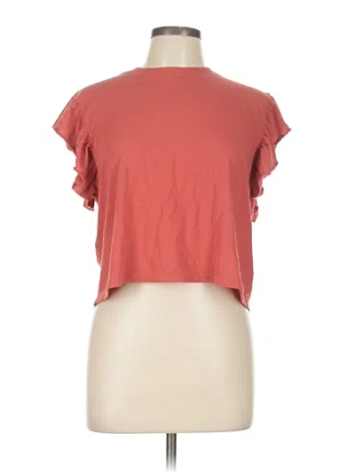 Pre-owned Bobi Short Sleeve Top Pink Ruffles Neckline Tops