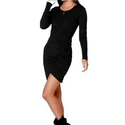 Bobi Side Shirred Long Sleeves Dress In Black