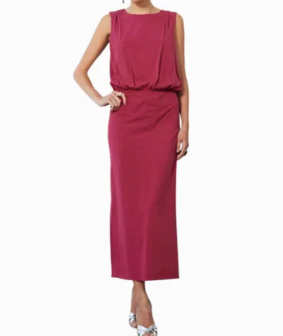 Bobi Silky Drape Dress In Berry In Red