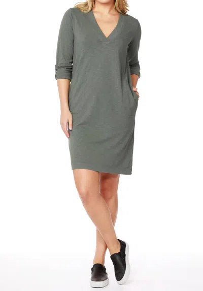 Bobi Sleeve Tab V-neck Dress In Black