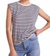 Bobi Sleeveless Crewneck Tee In Navy Stripe In Blue