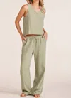 Bobi Small Waistband Wide Leg Beach Pant In Juniper In Animal Print