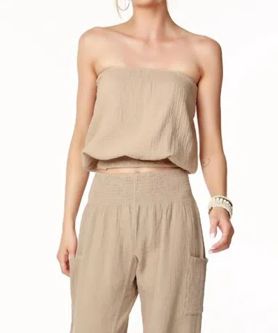 Bobi Smocked Hem Tube Top In Sandy In Brown
