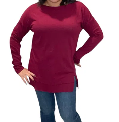 Bobi Split Hem Long Sleeve Tee In Pinot In Red