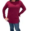 Bobi Split Hem Long Sleeve Tee In Pinot In Red