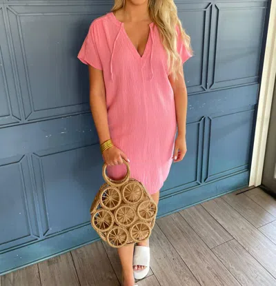 Bobi Split Neck Dress In Pink Sand