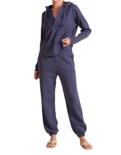 Bobi Split Neck Hoodie Set With Sweatpant In Granite In Black