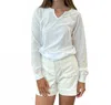 Bobi Split Neck Pullover In White In White