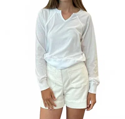 Bobi Split Neck Pullover In White