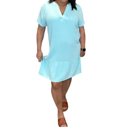 Bobi Split Neck Ruffle Hem Dress In Teal In Blue