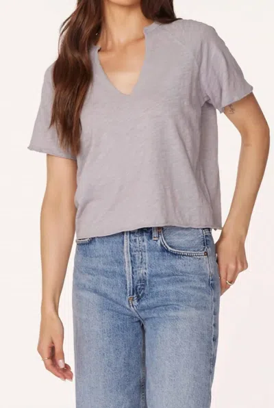Bobi Split Neck Short Sleeve Boxy Raglan Tee In Pebble In Grey